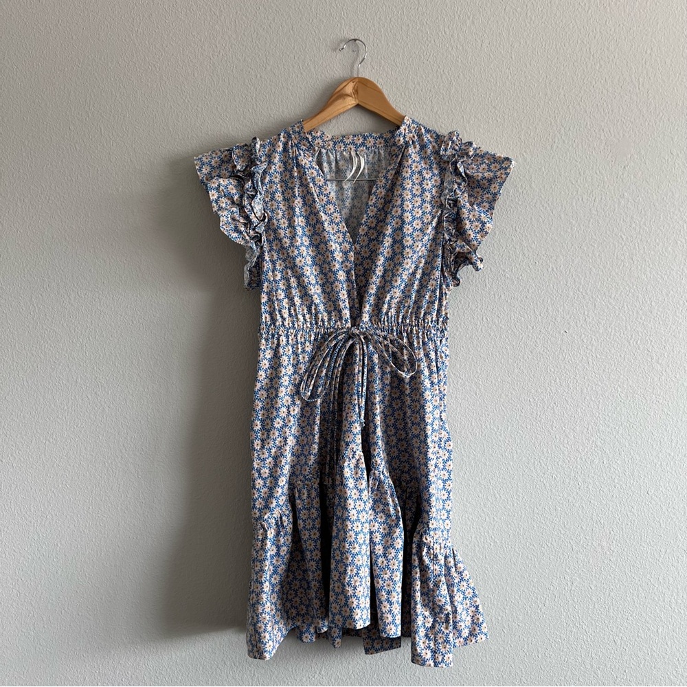 Anthropologie Blue and Pink Floral Dress